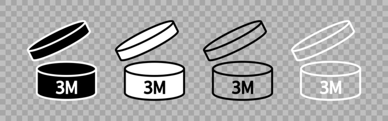 Pao symbol. 3 months period open and use cosmetic. Outline icons of date from open to end isolated on transparent background. Mark or logo for package of makeup and cream. Vector