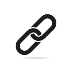 Link icon. Link and chain icon with shadow. Web symbol of hyperlink, strength and attach. Flat partnership sign. Graphic pictogram of clip. Vector