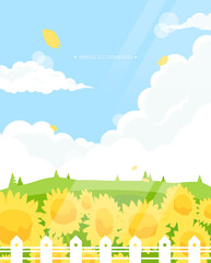 A warm spring view illustration. 
