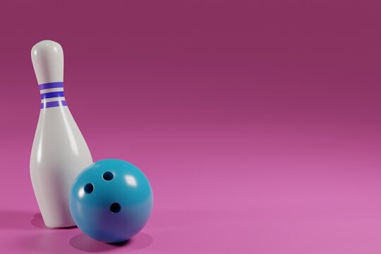 Bowling strike rendered. Realistic illustration of bowling strike icon on pink background
