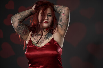 Redhead plus size woman in lingerie