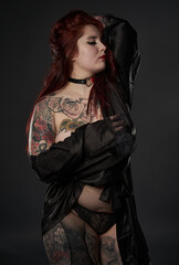 Redhead plus size woman in lingerie