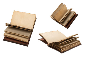 An open empty old notebook isolated on a white background.