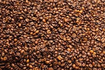 Coffee beans on a white background. Top view.