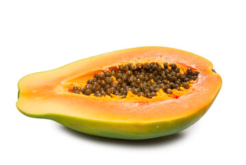 Papaya fruit isolated on a white background. Tropical fruit. Half papaya.