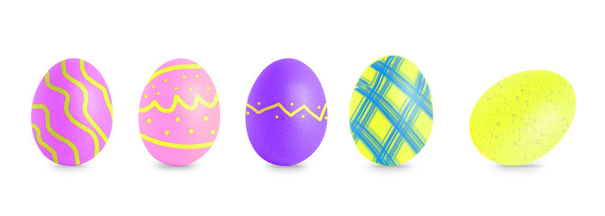 Set colorful easter eggs isolated on white background. Banner with colored easter eggs