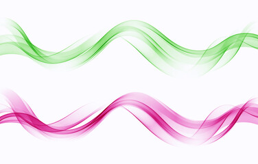 Green and pink flow of wavy lines, abstract wave background. Set of vector waves.