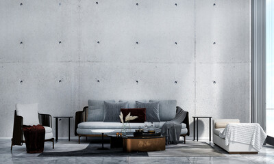 The interior design of modern lounge and living room and concrete wall background