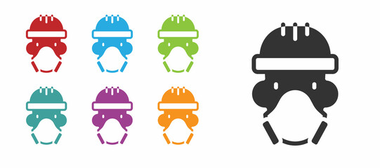 Black Nuclear power plant worker wearing protective clothing icon isolated on white background. Nuclear reactor worker. Set icons colorful. Vector