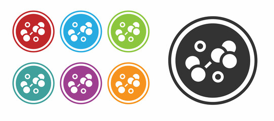 Black Molecule icon isolated on white background. Structure of molecules in chemistry, science teachers innovative educational poster. Set icons colorful. Vector