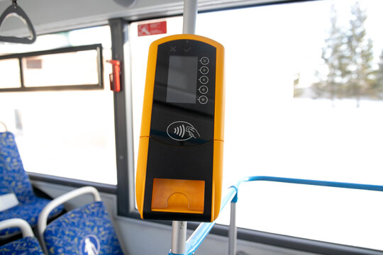 Payment terminal in the bus, non-cash payment for travel in public transport