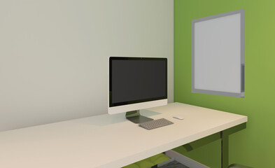 Modern office building interior. 3D rendering.. Mockup.   Empty paintings