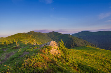 Green Bieszczady, View from Bukowe Berdo sunny day, Spring in the mountains