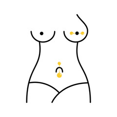 International body piercing day. Icon Body breast jewelry. Bust Line art vector illustration.