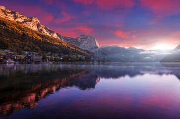 Fantastic Colorful Landscape. View on Fairy-tale lake in Alpine mountains. Picturesque sky over the...