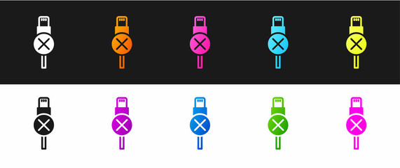 Set No usb cable cord icon isolated on black and white background. Connectors and sockets for PC and mobile devices. Vector