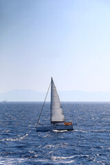 Obraz premium Sailing boat and beautiful Adriatic sea landscape in Croatia.