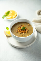 Traditional homemade lentil soup with lemon