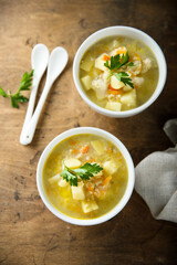 Homemade vegetable soup with millet