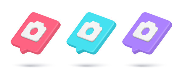Realistic quick tips camera photo multimedia content 3d icon collection vector illustration