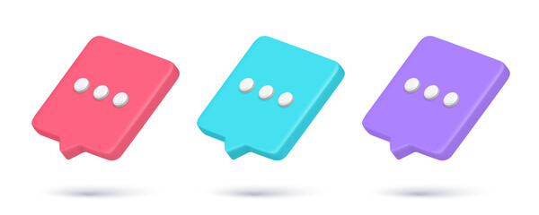 Collection realistic chat box three dots thinking bubble social network texting pause 3d icon vector