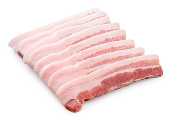 Streaky pork isolated on white background, Slide pork belly raw or Raw sliced bacon on white background with clipping path