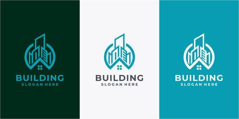 Building logo illustration vector graphic design in line art style. real estate building logo design