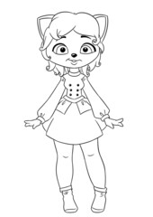 Cat girl outline coloring book illustration cartoon