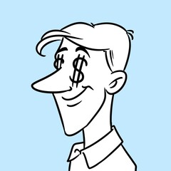 Young guy businessman outline portrait illustration cartoon