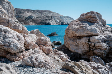 Fototapeta na wymiar stone beach of Aphrodite in Cyprus
