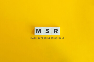 Mass-superselection rule (MSR) Banner. Letter Tiles on Yellow Background. Minimal Aesthetics.