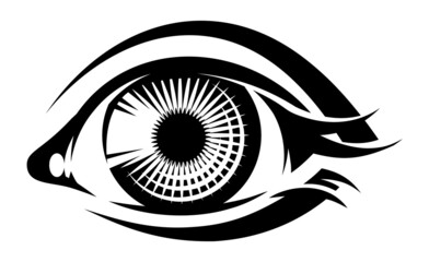 Eye. Women s style. Vector monochrome illustration. Template, element for design