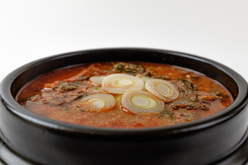 Eel soup on white background