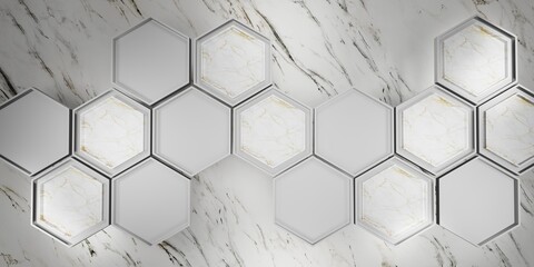 marble hexagon frame Background for placing text and products 3D illustration