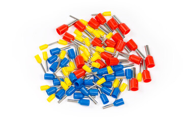 Heap of insulated crimp round terminals different colors and sizes