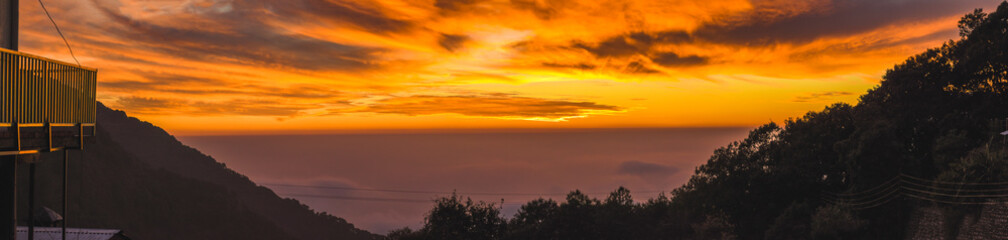 Mountain panorama in Panghot, Nanital. during sunset Uttarakhand 