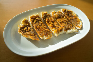 Sliced Iberian cachuela bread toast