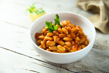 Homemade white bean ragout with tomato sauce