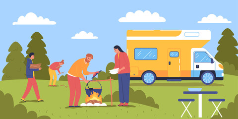 Naklejka premium Camping Flat Color Background