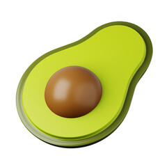 Half of ripe green avocado fruit cartoon style high quality 3D render illustration for delivery app and healthy diet menu.
