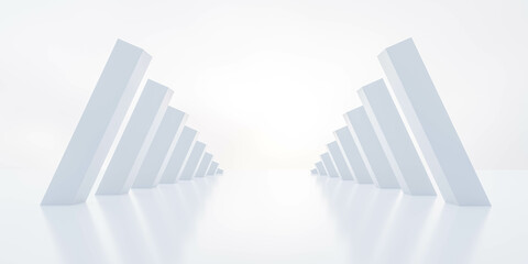 white columns on bright white environment background space 3d render illustration