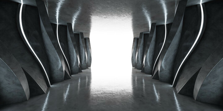 dark abstract basement tunnel interior 3d render illustration