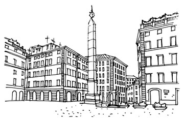 vector sketch of  Piazza di Monte Citorio, Rome, Italy. - 487318923