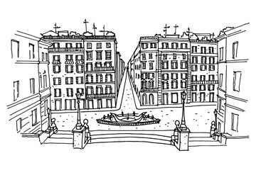 vector sketch of  the Spanish Steps in Rome.