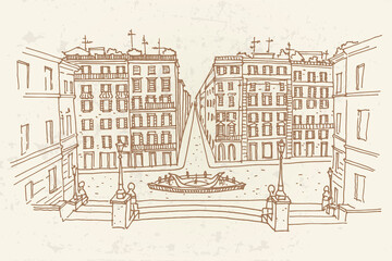 vector sketch of  the Spanish Steps in Rome.