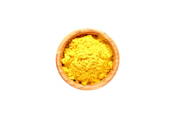 Series, spices on a white background, isolate, in different angles. Red, orange, bright turmeric in a bowl