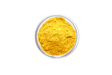 Series, spices on a white background, isolate, in different angles. Red, orange, bright turmeric in a bowl