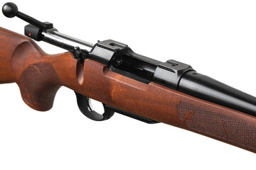 Modern bolt carbine isolated on white background. Weapons for sports, hunting and self-defense.