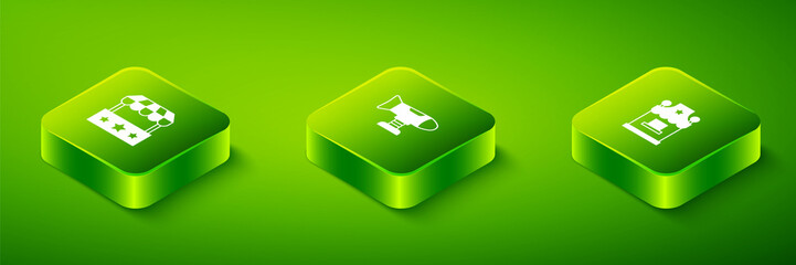 Set Isometric Swing plane, Ticket box office and icon. Vector