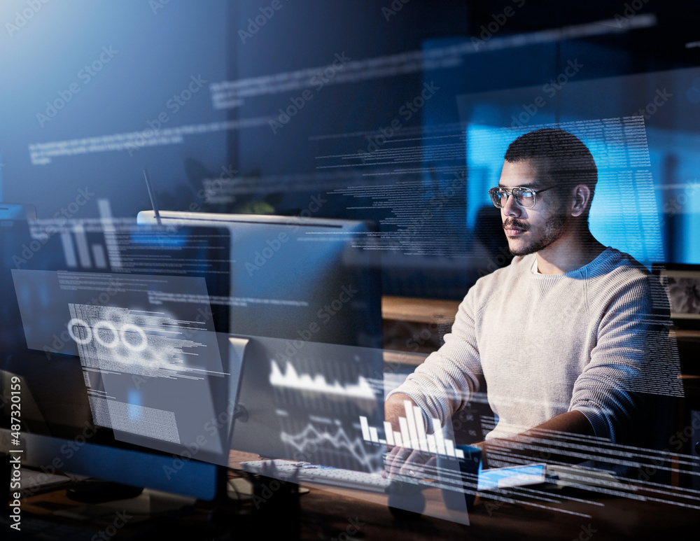 Poster Sifting through streams of data. Cropped shot of a male computer programmer working on new code.